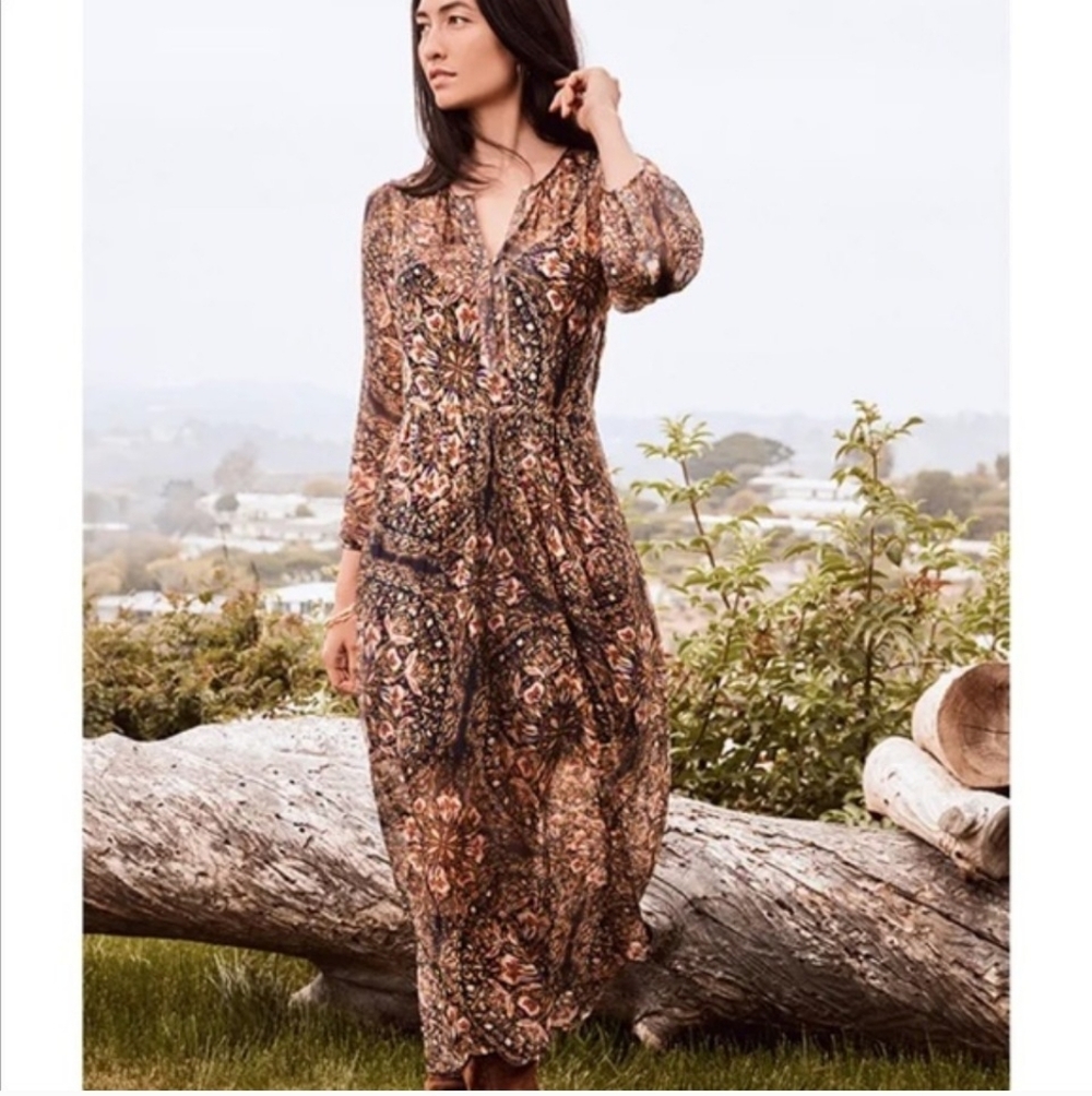 Johnny Was Jolene Silk Midi Dress.